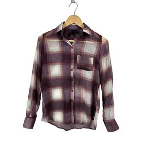 Fulltilt Women's Sheer Plaid Long Sleeve and‎ 3/4 Sleeve Size XS Button Up Shirt
